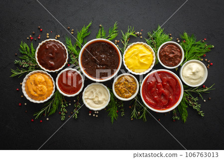Sauces in bowls with seasonings 106763013