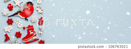 Christmas toys on a blue background 106763021