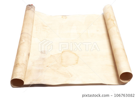 Old paper parchment scroll isolated on white Old paper parchment scroll isolated on white 106763082