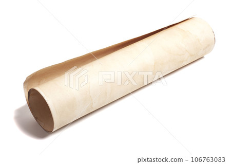 Scroll of vintage paper isolated on white 106763083