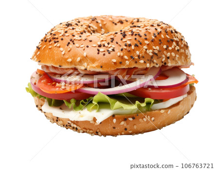 A toasted turkey bagel sandwich isolated 106763721