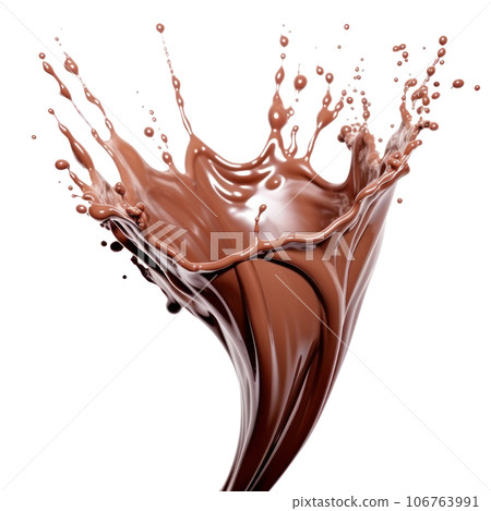 Melting chocolate burst explosion splash in the air. Isolated 106763991