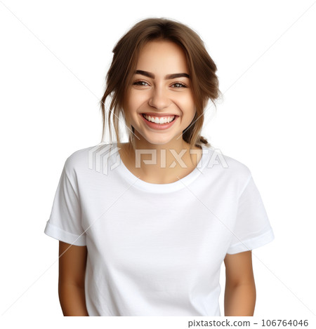 Young woman in white t-shirt. isolated 106764046