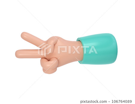 3d hand victory icon illustration. Two fingers social icon. Cartoon character hand gesture. Business success clip art isolated with clipping path 106764089