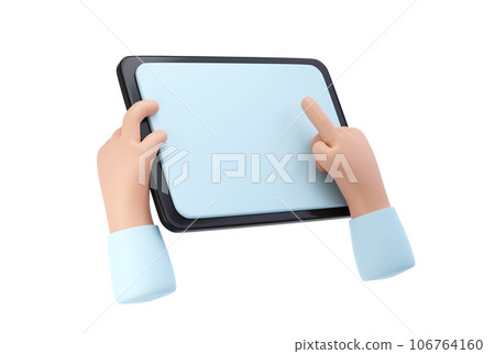 3D Hands using tablet mockup icon. Cartoon hand holding tablet isolated with clipping path illustration 3D Hands using tablet mockup icon. Cartoon hand holding tablet isolated with clipping path illustration 106764160