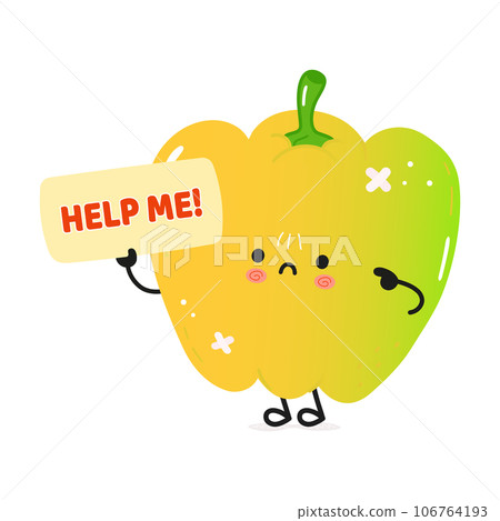 Sick Colored bell pepper asks for help character. Vector hand drawn cartoon kawaii character illustration icon. Isolated on white background. Suffering unhealthy Colored bell pepper character concept Sick Colored bell pepper asks for help character. Vector hand drawn cartoon kawaii character illustration icon. Isolated on white background. Suffering unhealthy Colored bell pepper character concept 106764193