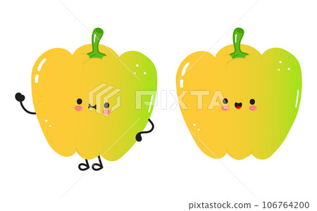 Colored bell pepper character. Vector hand drawn cartoon kawaii character illustration icon. Isolated on white background. Colored bell pepper character concept Colored bell pepper character. Vector hand drawn cartoon kawaii character illustration icon. Isolated on white background. Colored bell pepper character concept 106764200