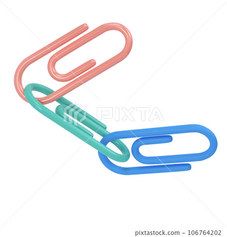 Three clips 3d icon school. Volumetric tool for paper and documents. Blue, pink and green sturdy holder for attaching drawings and sketches. Staple for stationary binder for office and home accessory Three clips 3d icon school. Volumetric tool for paper and documents. Blue, pink and green sturdy holder for attaching drawings and sketches. Staple for stationary binder for office and home accessory 106764202