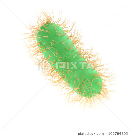 3d render illustration Escherichia Coli of Pathogenic bacterium bacteria medicine, salmonella typhosa with flagella microscopic view in fluid. Medical virus, scientific concept with microbe and germ 106764203