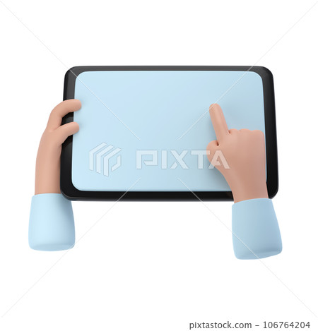 3D Hands using tablet mockup icon. Cartoon hand holding tablet isolated with clipping path illustration 3D Hands using tablet mockup icon. Cartoon hand holding tablet isolated with clipping path illustration 106764204