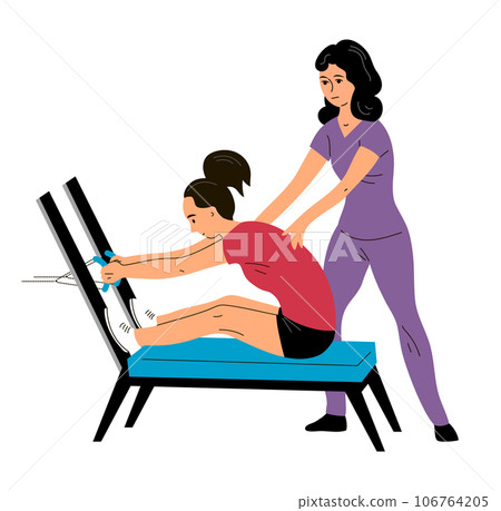Young woman doing exercises on a sports simulator Young woman doing exercises on a sports simulator 106764205