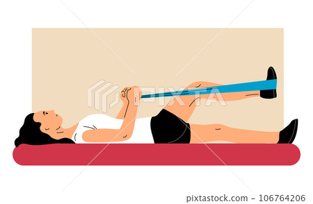 Young woman doing sport exercises elastic tourniquet Young woman doing sport exercises elastic tourniquet 106764206