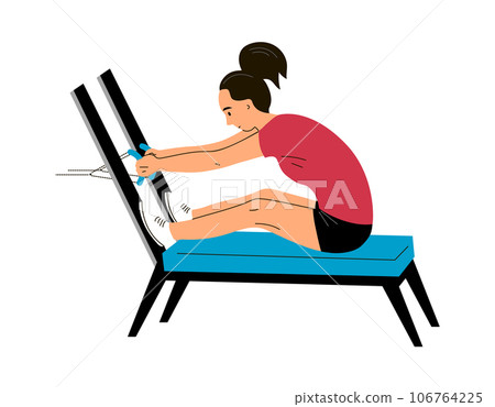 Young woman doing exercises on a sports simulator Young woman doing exercises on a sports simulator 106764225