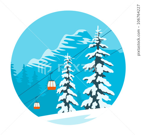 Ski winter resort with cableway in the mountains 106764227
