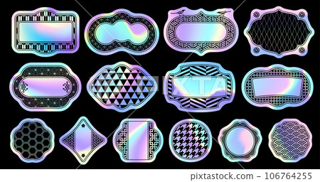Japanese label set with hologram sticker design. Japanese label set with hologram sticker design. 106764255