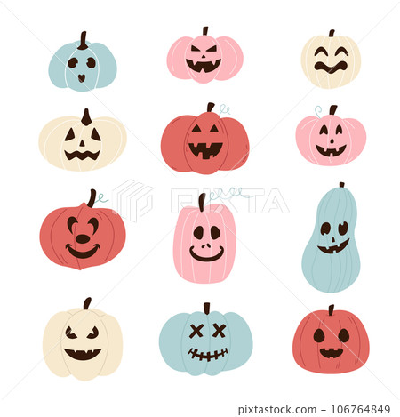 Pumpkin Cut Creepy Faces Set Stock Illustration - Download Image