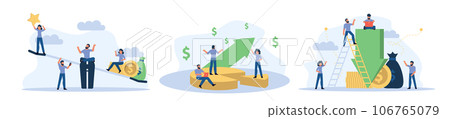 Business career vector people illustration man and woman person concept. Corporate team success achievement growth background. Professional group company office communication. Worker job target 106765079