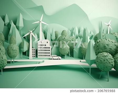 Green energy and environment paper cut. Generative AI 106765988