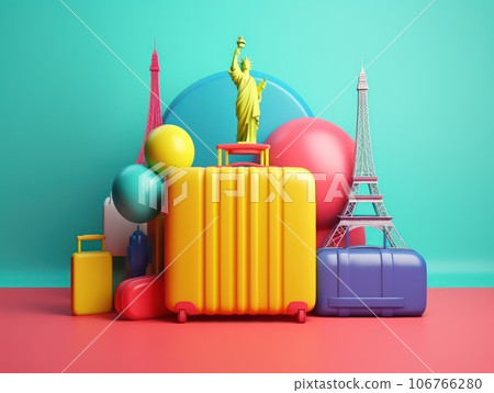 Colorful travel and summer concept with suitcase with colorful background. Generative AI 106766280