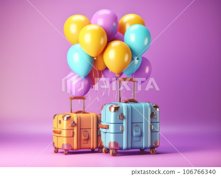 Colorful travel and summer concept with suitcase with colorful background. Generative AI 106766340