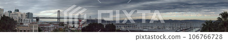 Panoramic of South beach San Francisco and Bay Bridge at dusk 106766728
