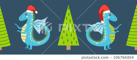 Seamless pattern with cute dragons Christmas design. Chinese New Year background with dragons for 2024 Seamless pattern with cute dragons Christmas design. Chinese New Year background with dragons for 2024 106766804