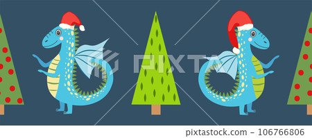 Seamless pattern with cute dragons Christmas design. Chinese New Year background with dragons for 2024 Seamless pattern with cute dragons Christmas design. Chinese New Year background with dragons for 2024 106766806