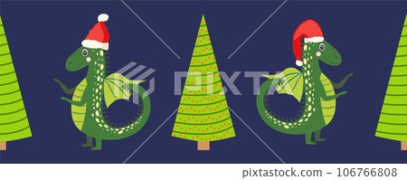 Seamless pattern with cute dragons Christmas design. Chinese New Year background with dragons for 2024 Seamless pattern with cute dragons Christmas design. Chinese New Year background with dragons for 2024 106766808