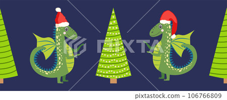 Seamless pattern with cute dragons Christmas design. Chinese New Year background with dragons for 2024 106766809