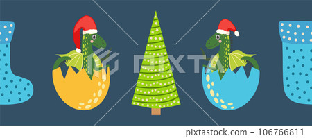 Seamless pattern with cute dragons Christmas design. Chinese New Year background with dragons for 2024 106766811