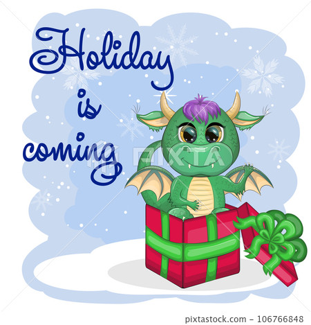 Cute cartoon green dragon in santa hat. 2024 new year, chinese calendar 106766848
