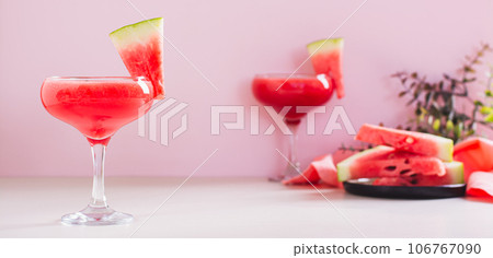 Refreshing watermelon cocktail with mint in glasses on the table web banner Refreshing watermelon cocktail with mint in glasses on the table web banner 106767090