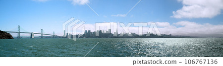 San Franciscoand the Bay Bridge seen from Treasure Island 106767136