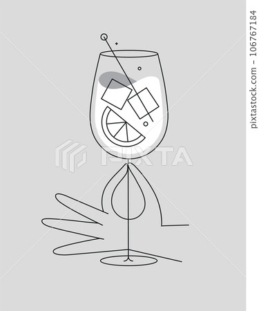 Hand hold glass of sprits cocktail grey Hand hold glass of sprits cocktail grey 106767184