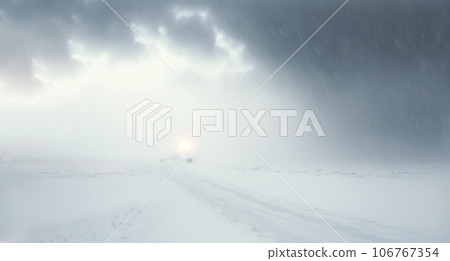 Snow dunes panorama during blizzard. White and empty frozen scenic imaginary landscape. Generative AI 106767354