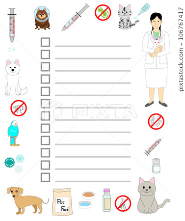 Set of young female veterinarian, doctor and checklist 106767417