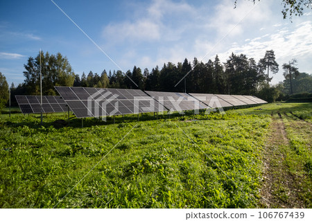 Solar panels with nano coating. Renewable energy from the sun, green energy, concept Generate energy. Side view of panels 106767439