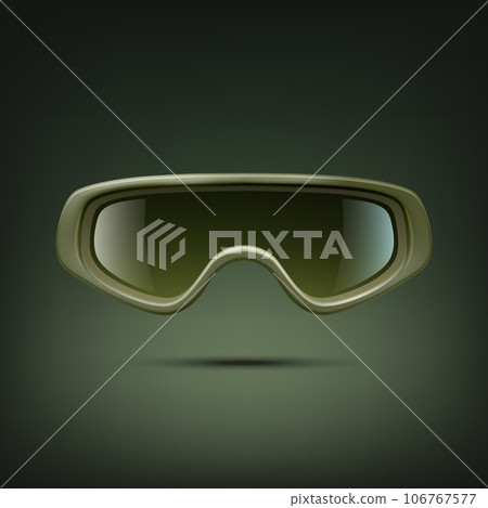 Vector 3d Realistic Military, Industrial Green Safety Glasses Icon Closeup Isolated on Green Background. Transparent Glasses, Safety Glasses - Sports, Military, Uniform. Front View Vector 3d Realistic Military, Industrial Green Safety Glasses Icon Closeup Isolated on Green Background. Transparent Glasses, Safety Glasses - Sports, Military, Uniform. Front View 106767577