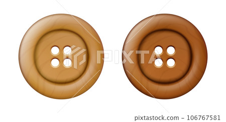 Vector 3d Realistic Wooden Button for Clothes Icon Set Closeup Isolated. Fashion, Art, Needlework, Sewing, Scrapbooking Decor. Round Clothes Button Design Template, Front View 106767581