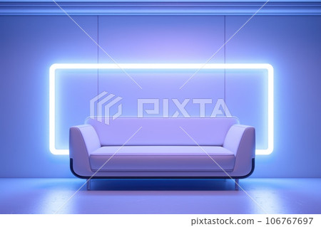 White sofa indoors with white neon lighting White sofa indoors with white neon lighting 106767697