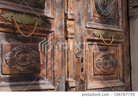 a brown wood old door in turkey  a brown wood old door in turkey  106767730