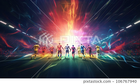 football action scene with competing soccer players 106767940
