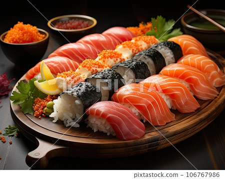 Plate with fresh sushi 106767986