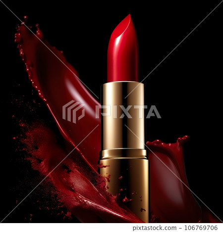 Luxurious red lipstick commercial, elegant elite makeup cosmetic presentation, premium brand beauty product Luxurious red lipstick commercial, elegant elite makeup cosmetic presentation, premium brand beauty product 106769706
