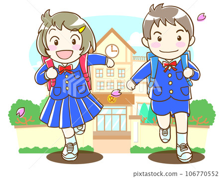 學校建築和一年級學生 106770552