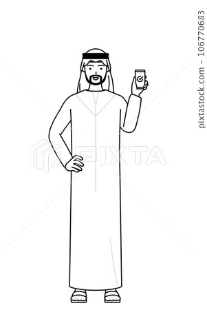 伊斯蘭男子在工作中使用智能手機 106770683