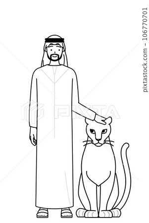 伊斯蘭男子撫摸他的寵物母獅 106770701