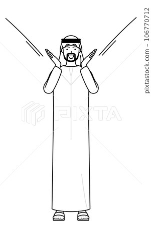 伊斯蘭男子把手放在嘴上以吸引人們 106770712