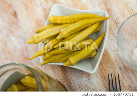 Homemade organic marinated pickled okra Homemade organic marinated pickled okra 106770731