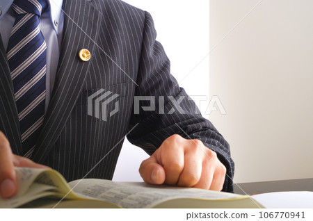 Male lawyer reading the complete book of the Six Codes Male lawyer reading the complete book of the Six Codes 106770941